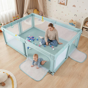 Portable Baby Playpen with 50 Ocean Balls Breathable Mesh and Safe Zippered Doors-Blue