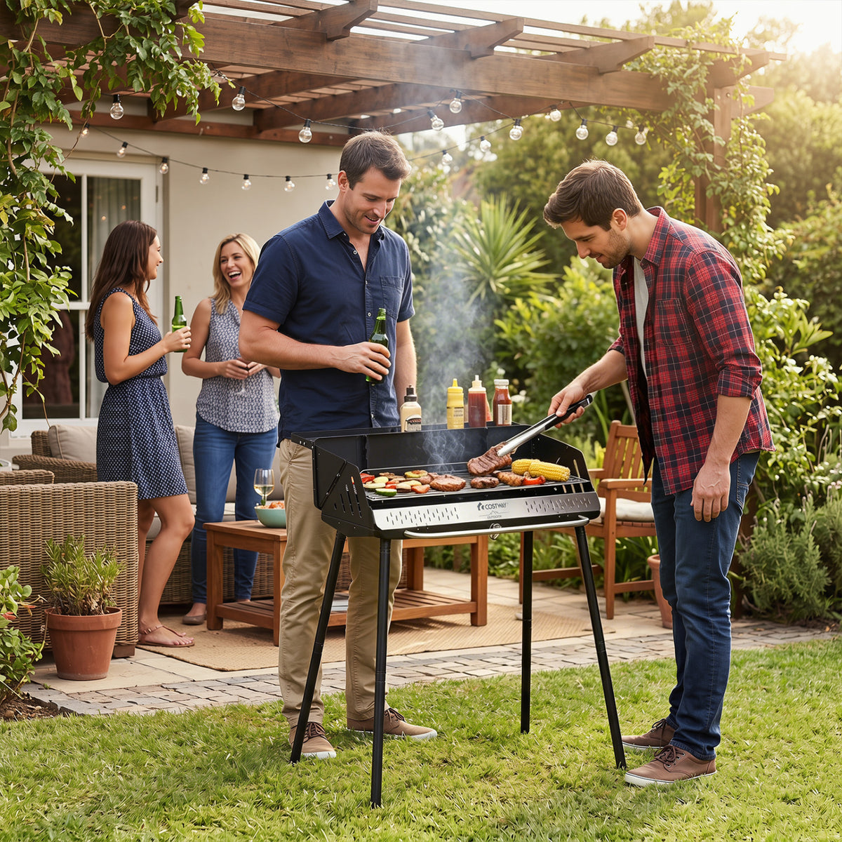 Portable Charcoal Grill with Detachable Legs  Adjustable Grate and Carrying Bag