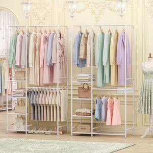 Portable Closet with Pants Hangers and 2 Hanging Rods and 4 Storage Shelves-White