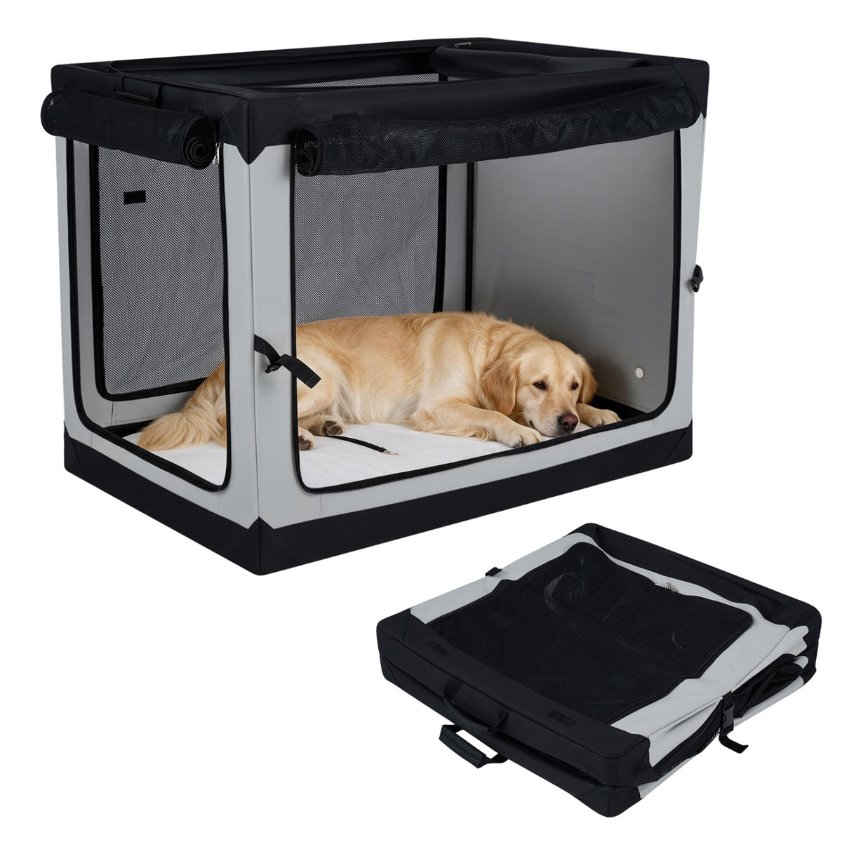 Portable Collapsible Soft Dog Crate for Dogs with 4 Mesh Doors Removable Mat and Storage Pocket-XL