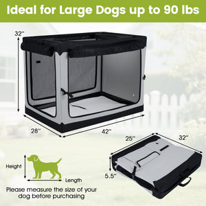 Portable Collapsible Soft Dog Crate for Dogs with 4 Mesh Doors Removable Mat and Storage Pocket-XL