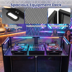 Portable DJ Booth with Adjustable Feet and Detachable Tabletop-Black