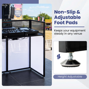 Portable DJ Booth with Adjustable Feet and Detachable Tabletop-Black