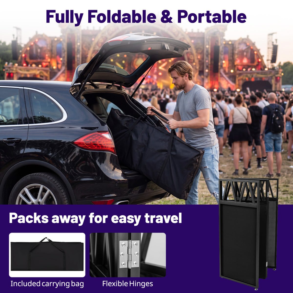 Portable DJ Booth with Black Scrims and Carrying Bag-Black
