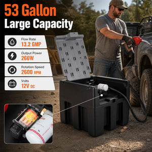 Portable Diesel Tank 53 Gallon with 13.2 GPM Flow Rate for Transportation-Black