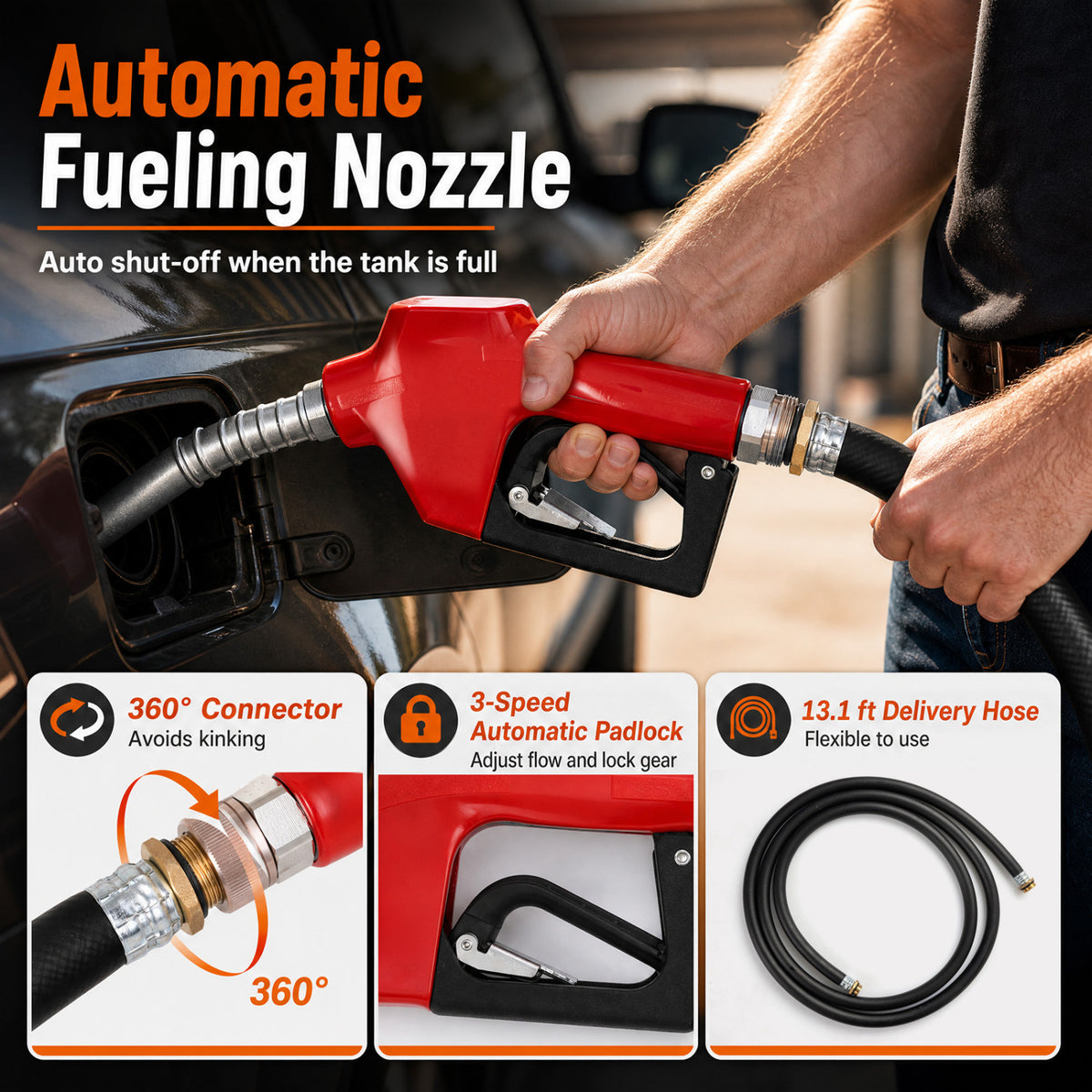Portable Diesel Tank 53 Gallon with 13.2 GPM Flow Rate for Transportation-Black