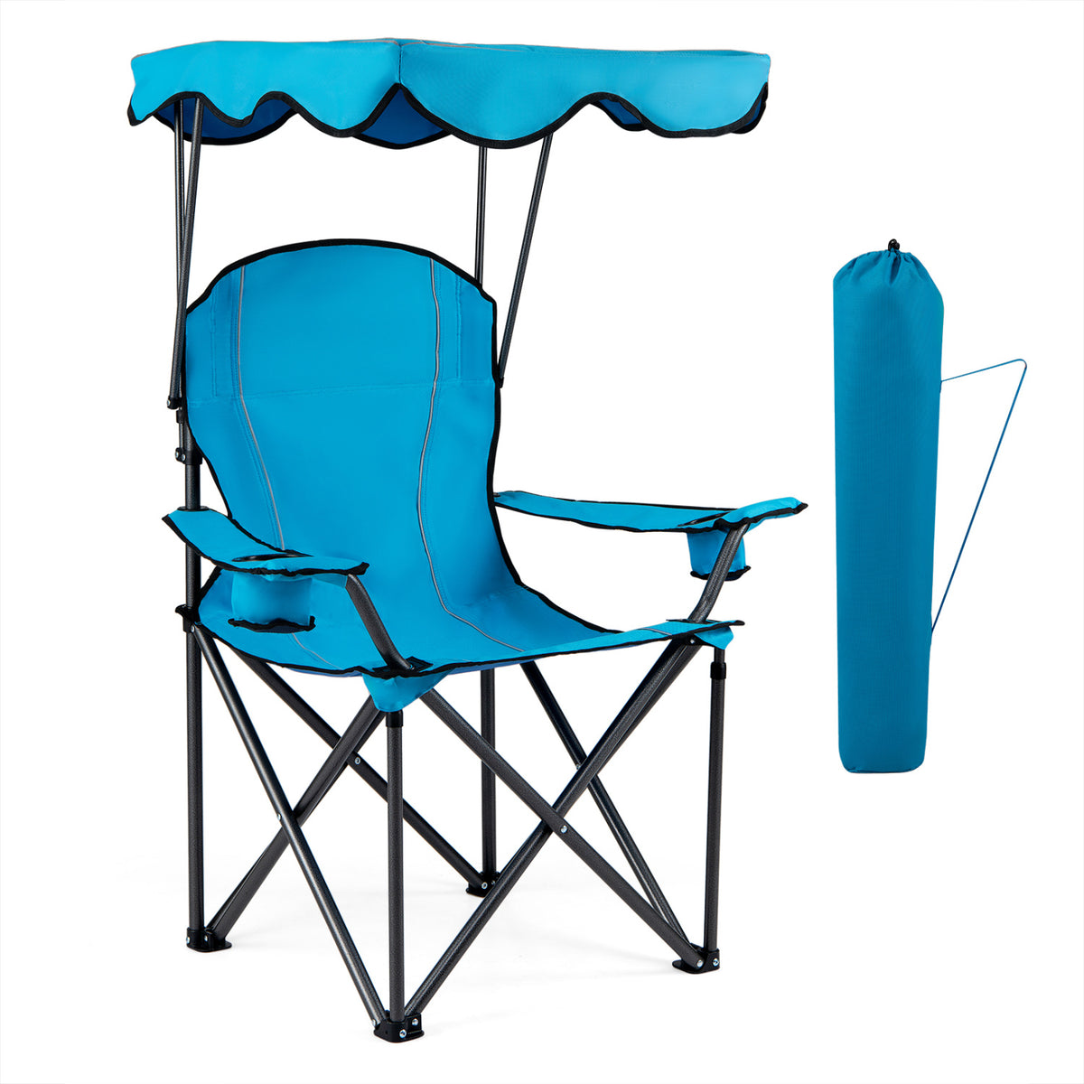 Portable Folding Beach Canopy Chair with Cup Holders-Light Blue