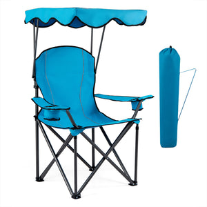 Portable Folding Beach Canopy Chair with Cup Holders-Light Blue
