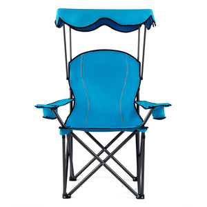 Portable Folding Beach Canopy Chair with Cup Holders-Light Blue