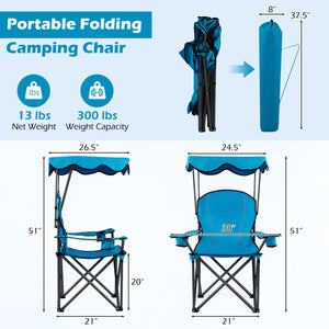 Portable Folding Beach Canopy Chair with Cup Holders-Light Blue