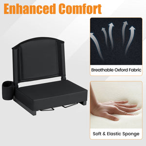 Portable Folding Bleacher Chair with Thick Padded Cushion  Removable Shoulder Strap-Black
