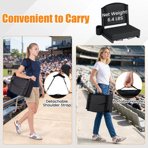 Portable Folding Bleacher Chair with Thick Padded Cushion  Removable Shoulder Strap-Black