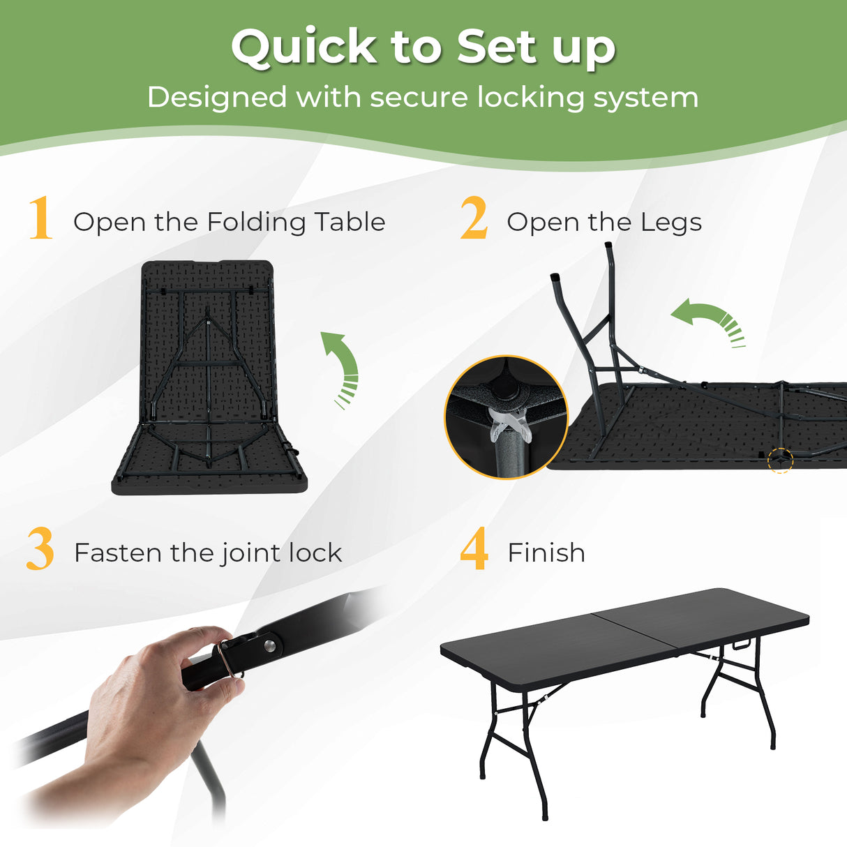 Portable Folding Camping Table with Carrying Handle-Black