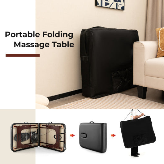 Folding Massage Table with Height-adjustable Beech Wood Frame-Black