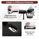 Folding Massage Table with Height-adjustable Beech Wood Frame-Black