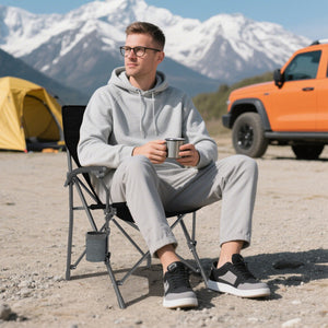 Portable Folding Oxford Cloth Camping Chair with Cup Holder and Side Pocket-Grey