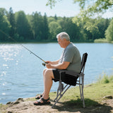 Portable Folding Oxford Cloth Camping Chair with Cup Holder and Side Pocket-Grey