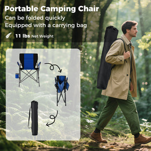 Portable Folding Oxford Cloth Camping Chair with Cup Holder and Side Pocket-Navy
