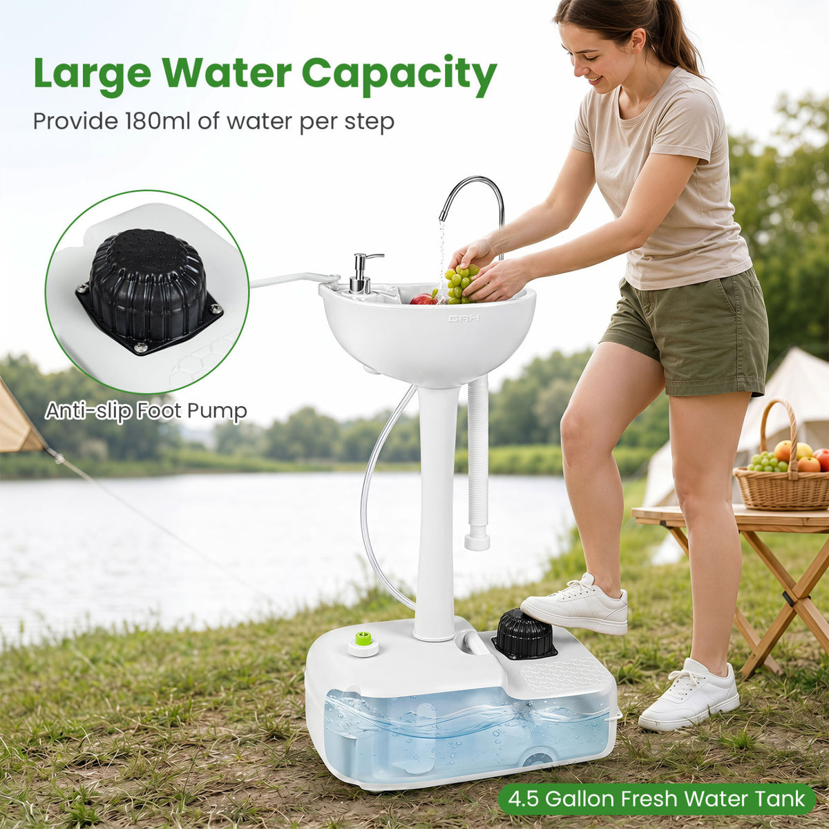 Portable Foot Pump Camping Sink with 4.5 Gal Water Tank and Soap Dispenser