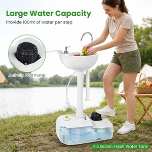 Portable Foot Pump Camping Sink with 4.5 Gal Water Tank and Soap Dispenser