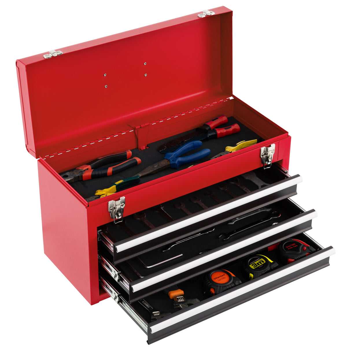 Portable Garage Mechanic Tool Cabinet Box with 3 Drawers-Black & Red