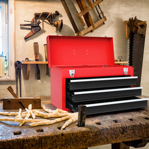Portable Garage Mechanic Tool Cabinet Box with 3 Drawers-Black & Red