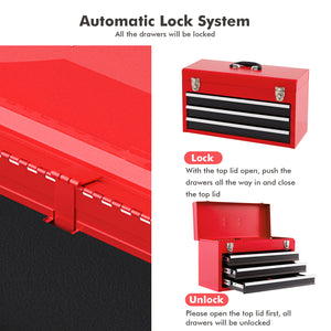 Portable Garage Mechanic Tool Cabinet Box with 3 Drawers-Black & Red