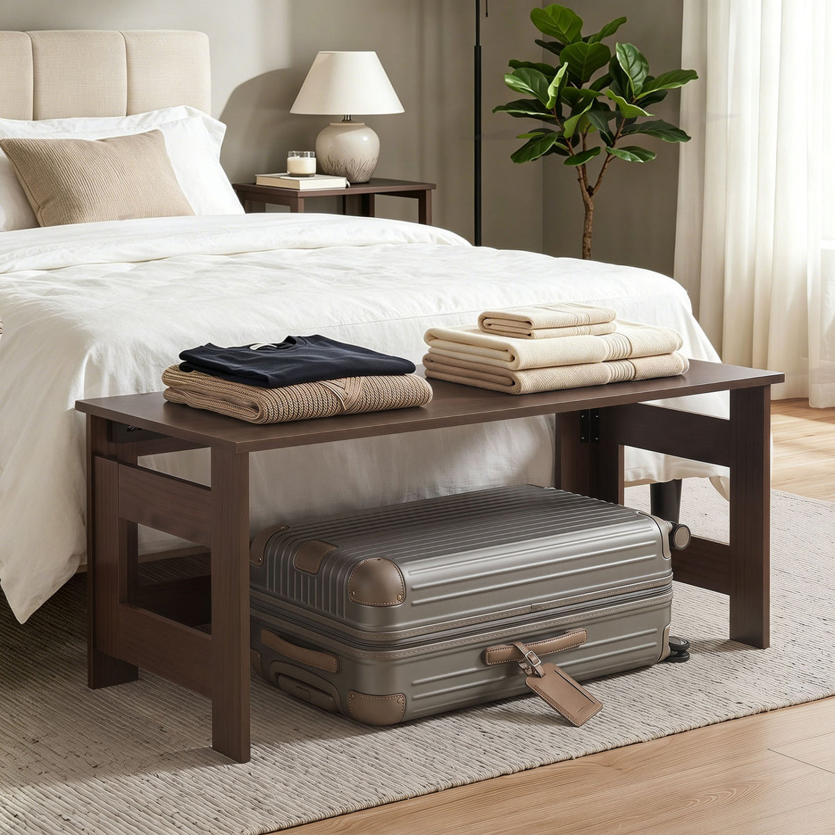 Portable Low Floor Table with Foldable Legs for Living Room-Brown
