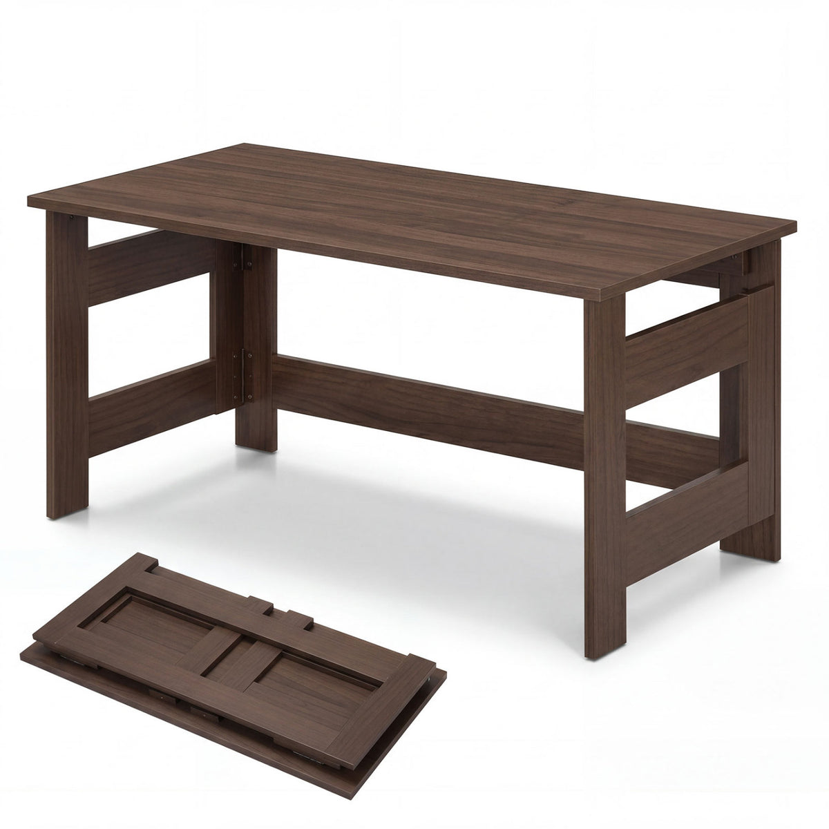 Portable Low Floor Table with Foldable Legs for Living Room-Brown