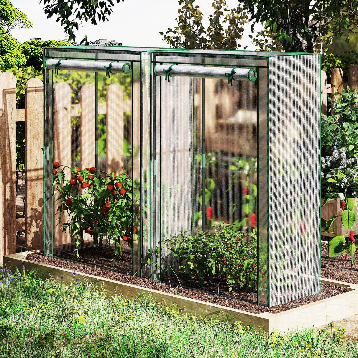 Portable Mini Greenhouse with Roll-Up Zippered Door-White