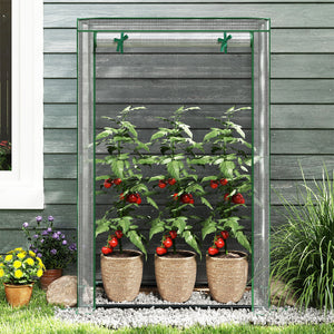 Portable Mini Greenhouse with Roll-Up Zippered Door-White