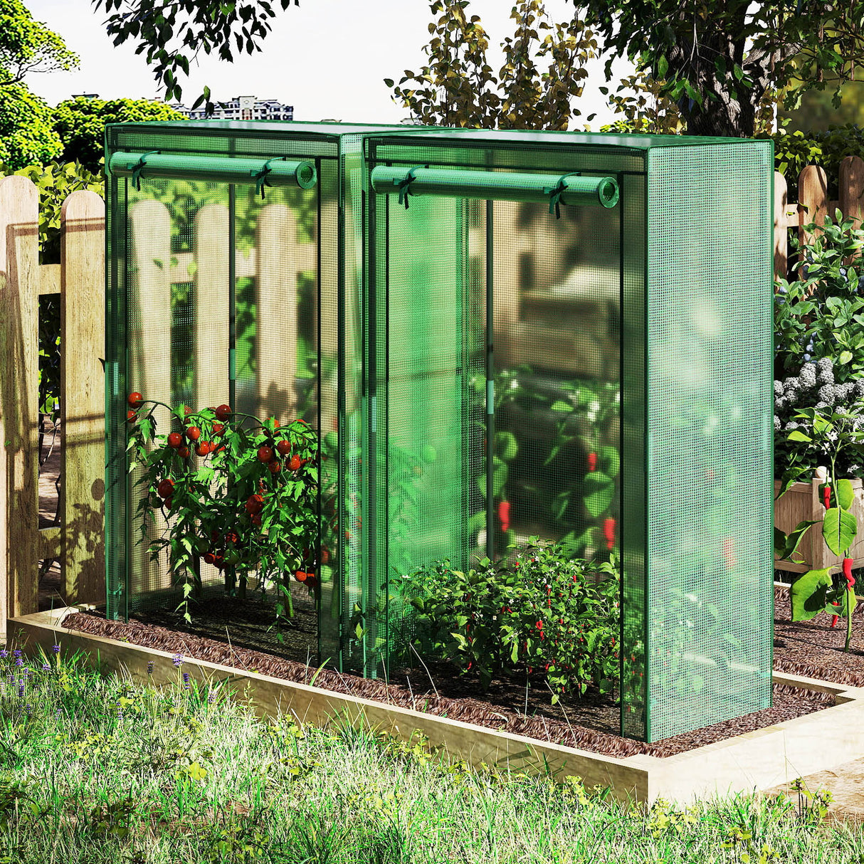 Portable Mini Greenhouse with Roll-Up Zippered Door-Green