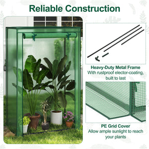 Portable Mini Greenhouse with Roll-Up Zippered Door-Green
