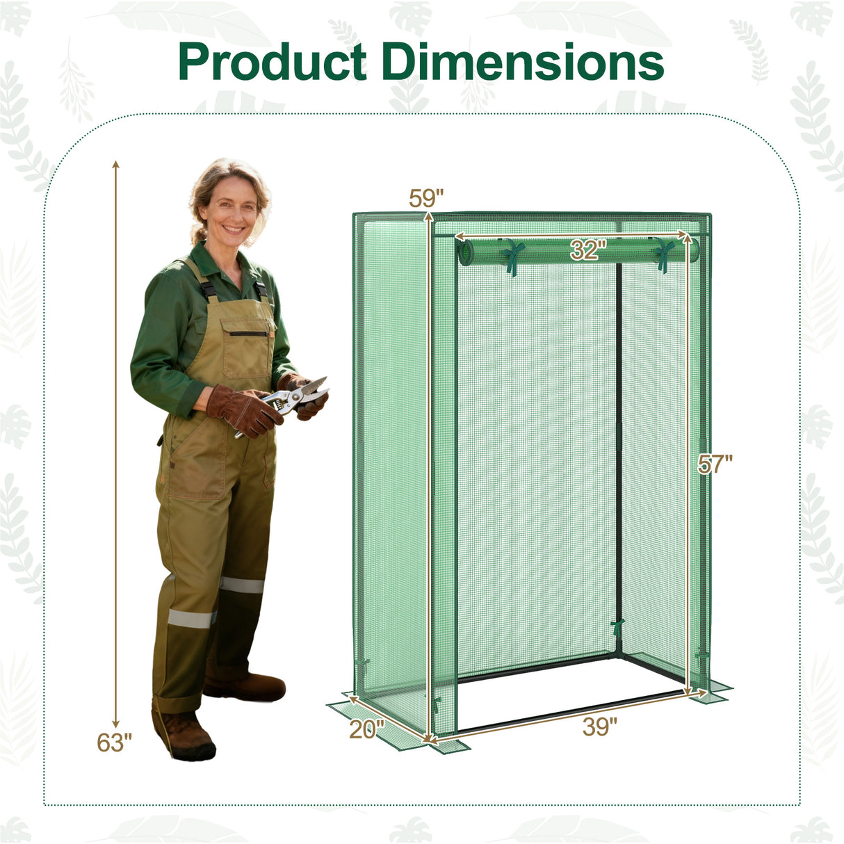Portable Mini Greenhouse with Roll-Up Zippered Door-Green