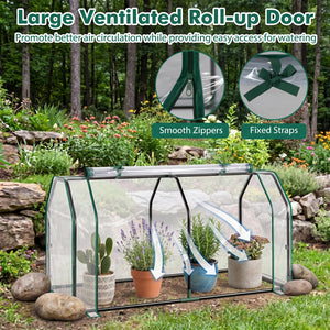 Portable Mini Greenhouse with PE Cover and Zippered Door for Vegetables-Green