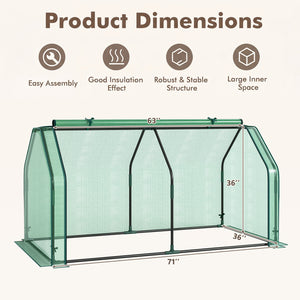 Portable Mini Greenhouse  Small Garden Greenhouse with PE Cover and Zippered Roll-up Door for Vegetables-Green
