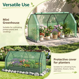 Portable Mini Greenhouse  Small Garden Greenhouse with PE Cover and Zippered Roll-up Door for Vegetables-Green
