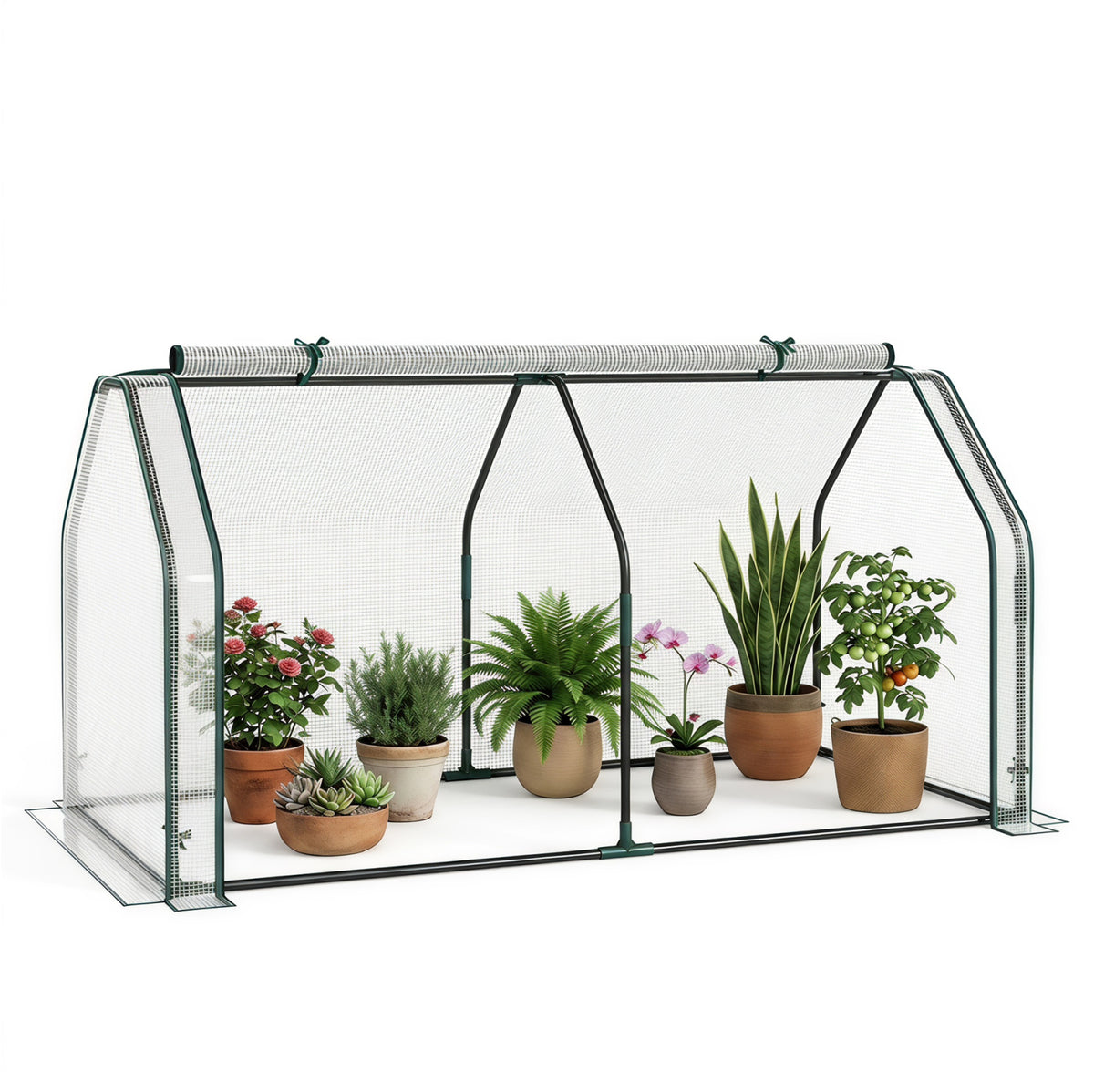 Portable Mini Greenhouse  Small Garden Greenhouse with PE Cover and Zippered Roll-up Door for Vegetables-White