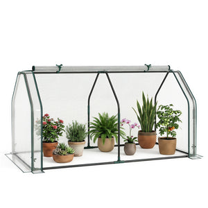 Portable Mini Greenhouse  Small Garden Greenhouse with PE Cover and Zippered Roll-up Door for Vegetables-White