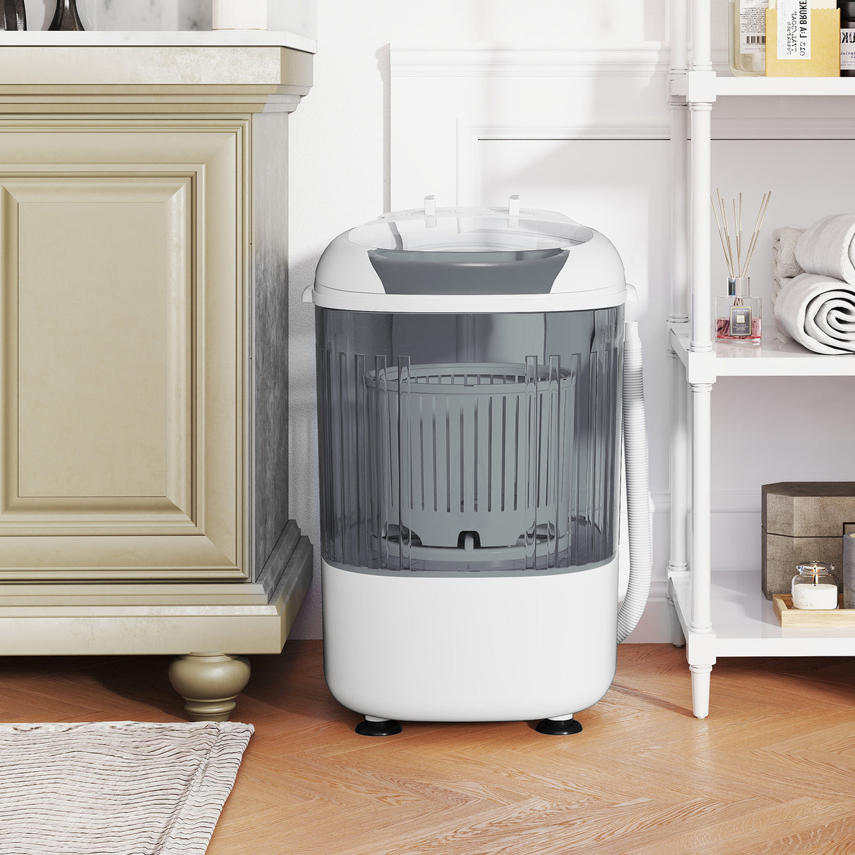 Portable Mini Semi-automatic Washing Machine with Spin Tub and Drain Hose 2.5 kg Capacity-Gray
