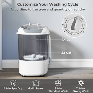 Portable Mini Semi-automatic Washing Machine with Spin Tub and Drain Hose 2.5 kg Capacity-Gray