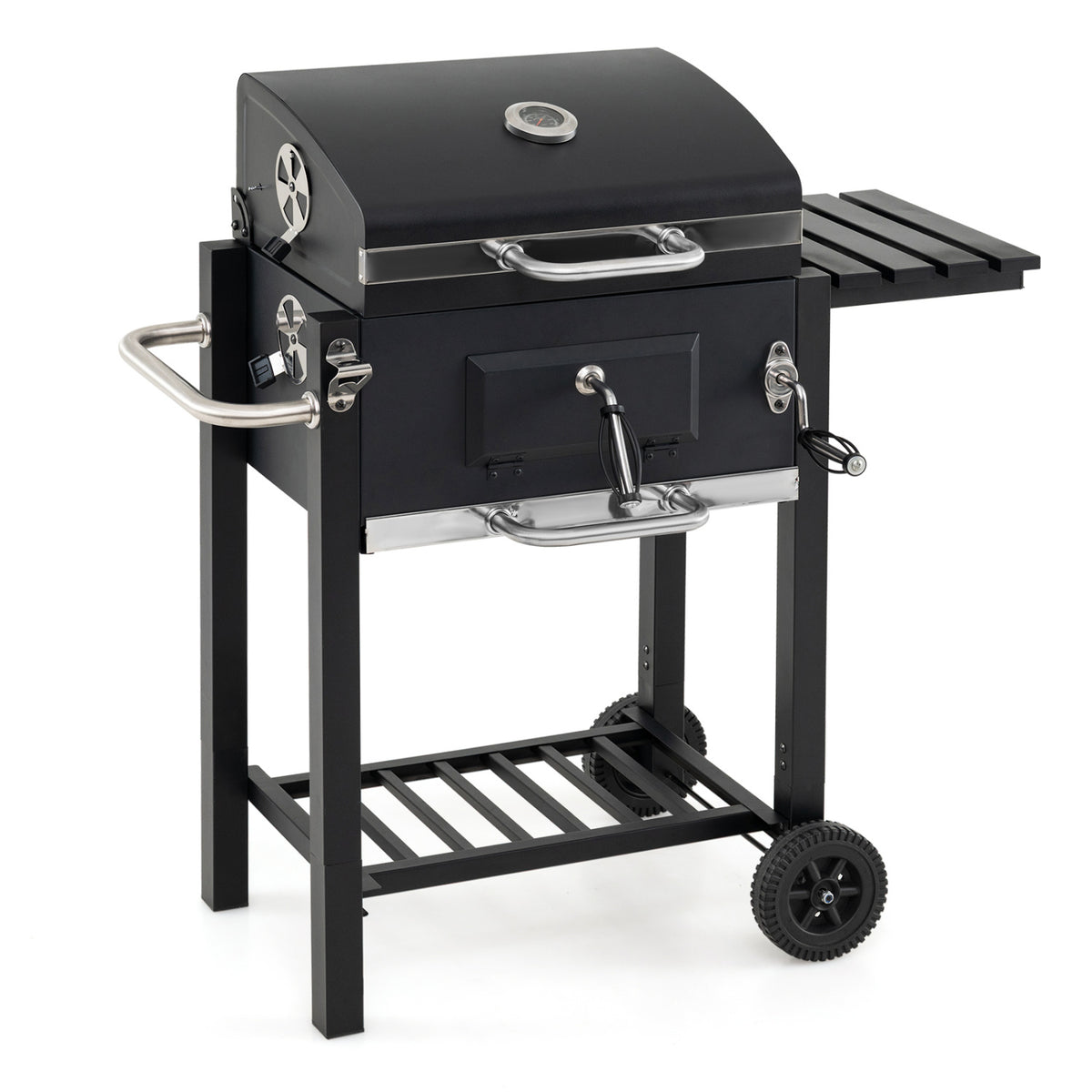 Portable Outdoor Barbecue Grill with Adjustable Charcoal Tray and Wheels-Black