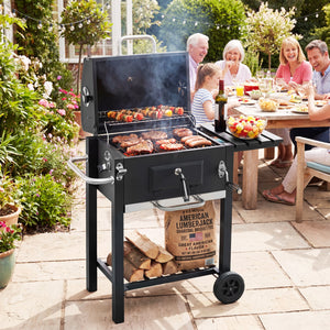 Portable Outdoor Barbecue Grill with Adjustable Charcoal Tray and Wheels-Black