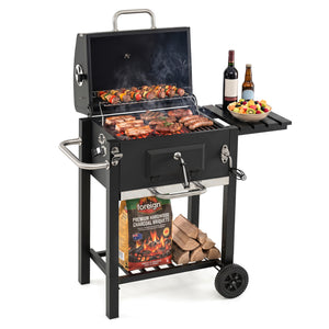 Portable Outdoor Barbecue Grill with Adjustable Charcoal Tray and Wheels-Black