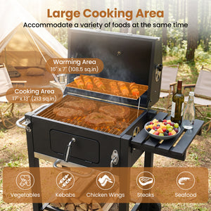 Portable Outdoor Barbecue Grill with Adjustable Charcoal Tray and Wheels-Black