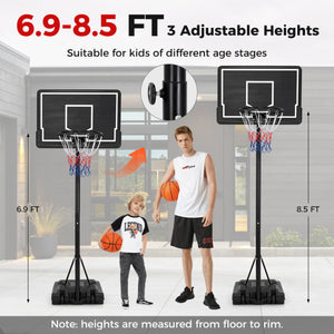 Portable Outdoor Basketball Hoop 6.9-8.5 FT Adjustable with Fillable Base Shatterproof PC Backboard
