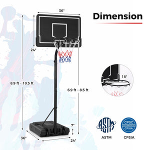 Portable Outdoor Basketball Hoop 6.9-8.5 FT Adjustable with Fillable Base Shatterproof PC Backboard