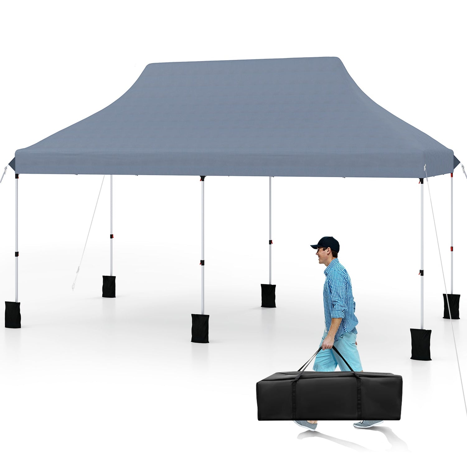 10 X 20 FT Pop up Canopy Tent Foldable Portable Outdoor Gazebo with Carry Bag-Gray by DirectDeals