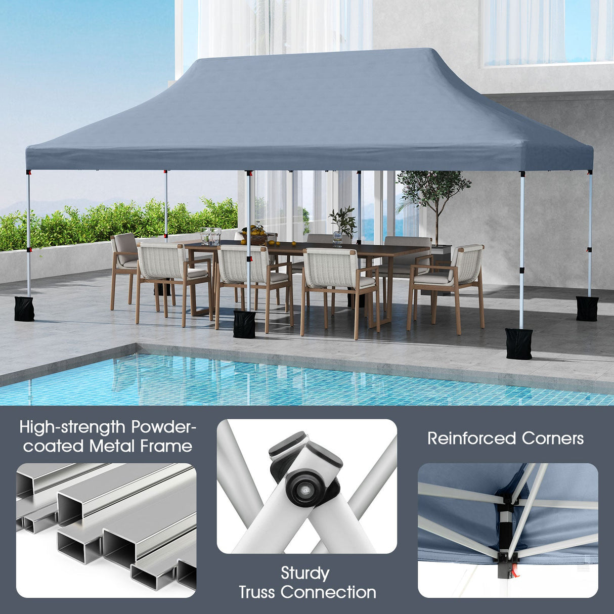 10 X 20 FT Pop up Canopy Tent Foldable Portable Outdoor Gazebo with Carry Bag-Gray by DirectDeals