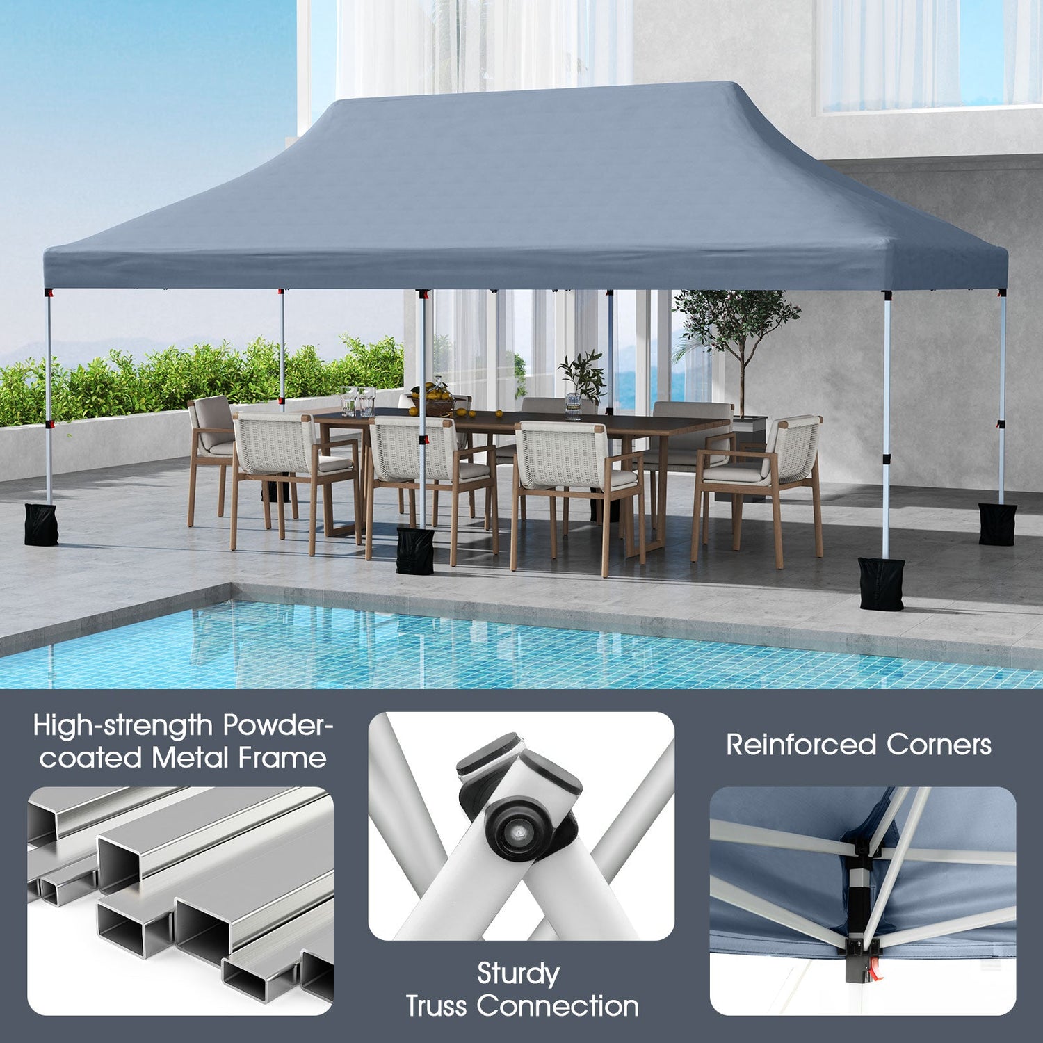 10 X 20 FT Pop up Canopy Tent Foldable Portable Outdoor Gazebo with Carry Bag-Gray by DirectDeals